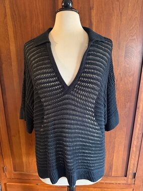 Max Studio Open Knit Polo Sweater